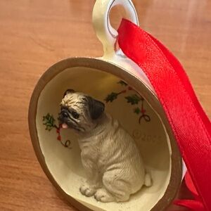Conversation Concepts Tea Cup Ornament. Pug dog. Dated 2005 inside